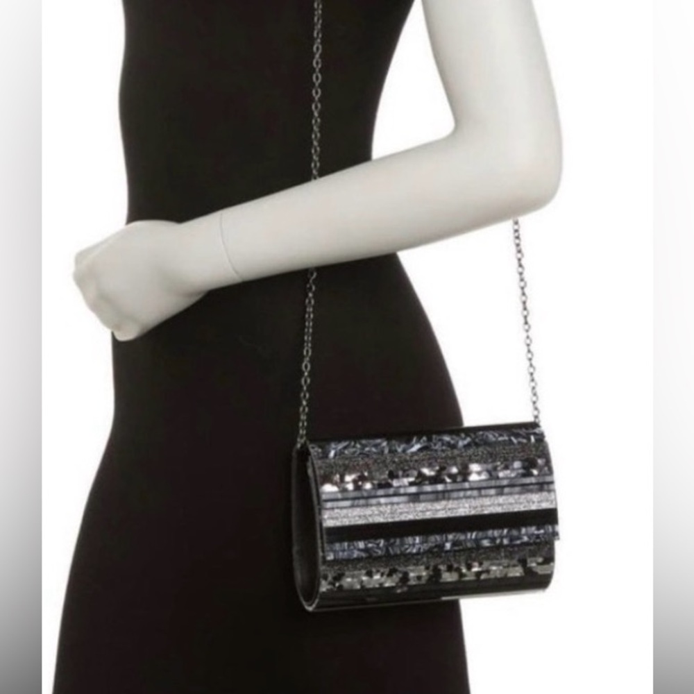 NWT Kurt Geiger Black and Silver Party Envelope Clutch Crossbody Bag